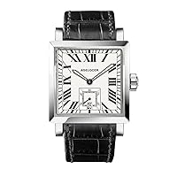 Fashion Square Watch Mens Silver Dial Leather Strap Steel Watch with Date 3301A1