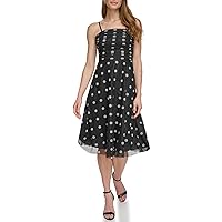 Women's Fit and Flare Polka Dot Mesh Dress