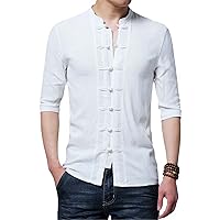 Tradictional Chinese Clothing for Men Half Sleeve Cotton Linen Chinese Style Shirts Kung Fu Tai Chi Tang Suit Style Tops
