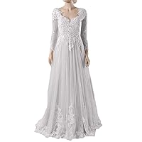 Women's Button Back Bridal Gown A line Long Sleeve Lace Tulle Wedding Dress
