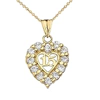 15 AÃ‘OS QUINCEAÃ‘ERA HEART PENDANT NECKLACE IN YELLOW GOLD - Gold Purity:: 10K, Pendant/Necklace Option: Pendant With 18