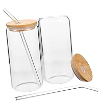 BESTOYARD 2pcs High Borosilicate Coffee Cup Milk Cup Breakfast Cup Cup Set Glass Coffee Cup Mason Cup Straw Cup with Lid Juice Cup Coffee Mugs Glass Cup with Lid Wood Small Glass Vial