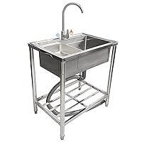 Sinks,Free Standing Stainless-Steel Utility Sink Commercial Restaurant Kitchen Sink Single Bowl Prep Utility Washing Hand