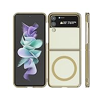 GALAPPLE Clear Case for Galaxy Z Flip 4 Magnetic Case with Plated Bumper, Compatible with Magsafe Accessories, Shockproof Zflip4 Thin Phone Cover, Slim Protective Hard Case,Gold
