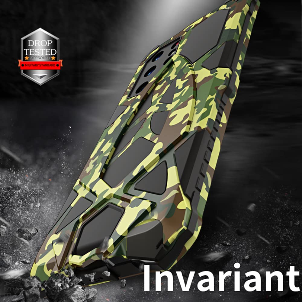 CeeEee Galaxy S22 Ultra 5G Case Tough Military Protective Metal Cover for Samsung S22ultra Built-in Shock Proof Silicone - Camo