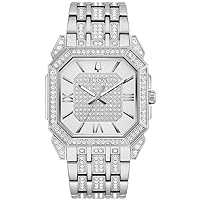 Bulova Men's Crystal Octava Silver Stainless Steel Watch; Octagon Shape Dial, 3 Hand Style: 96A285