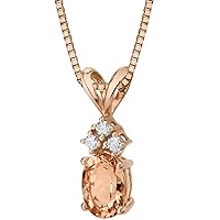 PEORA 14K Rose Gold Morganite with Diamond Pendant for Women, Genuine Gemstone Solitaire, Oval Shape, 7x5mm