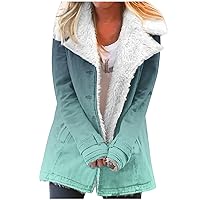 Plush Lined Coat Women Winter Warm Fleece Jackets Gradient Coats Long Sleeve Open Front Button Cardigan Outerwear