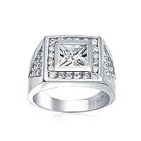 Bling Jewelry Personalize Invisible Cut AAA CZ Geometric Square Side Band Design Accent Statement Men's Engagement Ring Pinky Ring Unisex Women Plus Size .925 Sterling Silver Customizable