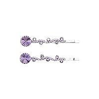 Faship A Pair Of Violet Purple Premium RhinestoneCrystal Floral Hair Clips 2 Pcs Pins - Violet