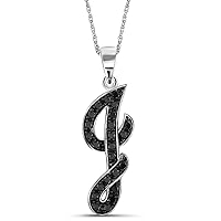 JEWELEXCESS 1/4 Carat Black Diamond Initial Letter Pendant Necklace for Women | .925 Sterling Silver A to Z Alphabet Monogram Necklaces for Girls, Cursive Script, Personalized Jewelry Gift for Her
