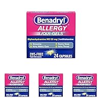 Benadryl Liqui-Gels Antihistamine Allergy Medicine & Cold Relief, Dye Free, 24 ct (Pack of 4)