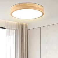 Led Ceiling Light Flush Mount: 12 Inch 24W Wood Bedroom Light Fixture with Round Modern Flat Overhead Minimalist Ceiling Lamps for Kitchen Hallway Laundry Natural White 4500K, Not Dimmable