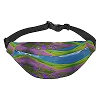 Nature Purple Flowers Meadow Mountain Scenic Adjustable Belt Hip Bum Bag Fashion Water Resistant Hiking Waist Bag for Traveling Casual Running Hiking Cycling