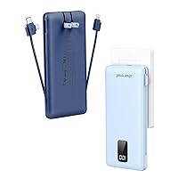 Charmast 2 Pack Portable Charger with Built-in Cables and Wall Plug, 10000mAh USB C Power Bank Fast Charging, External Battery Pack Slim, Travel Essentials Compatible with 15 14 13, Samsung Galaxy