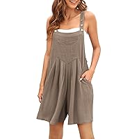 AUTOMET Jumpsuits for Women Casual Summer Shorts Overalls Button Up Comfy Rompers Sleeveless Jumpers with Pockets 2024