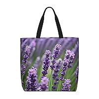 Purple Lavender Floral Flowers Tote Bag with Zipper for Women Inside Mesh Pocket Heavy Duty Casual Anti-water Cloth Shoulder Handbag Outdoors