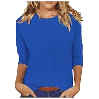 3/4 Length Sleeve Womens Tops Dressy Casual Plain Shirts Crew Neck Tees Tunic Blouse