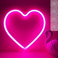 Neon Heart Lights Pink Heart Neon Sign Heart Led Light, Led Heart Lamp Heart Decorations for Home, Hanging Heart Gifts Heart Wall Decor, USB/Battery Operated Heart Lights for Bedroom(Pink)