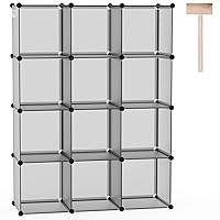 Cube Storage Organizer, 12-Cube Shelves Units, Closet Cabinet, DIY Plastic Modular Book Shelf, Ideal for Bedroom, Living Room, Office, 36.6