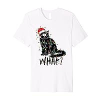 Funny Black Cat Gift Pushing Christmas Tree Over Cat What? Premium T-Shirt