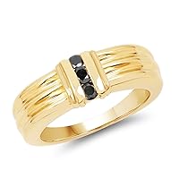 14K Yellow Gold Plated 0.24 Carat Genuine Black Diamond .925 Sterling Silver Ring