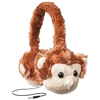 ReTrak Retractable Animalz Tangle-Free, Volume Limiting (85 dB) Over Ear Headphones for Kids, Brown Monkey (ETAUDFMNKY)
