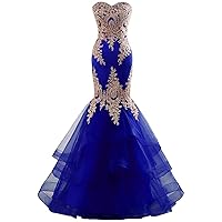 Mermaid Evening Dress for Women Backless Formal Long Prom Dresses with Embroidery