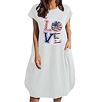 XJYIOEWT Long Boho Dresses for Women,Striped Printed Loose Short Sleeve Dress for Women Summer O Neck Dresses with Pocke