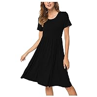 Short Sleeve Dresses for Women Summer Casual Empire Waist Dress with Pockets