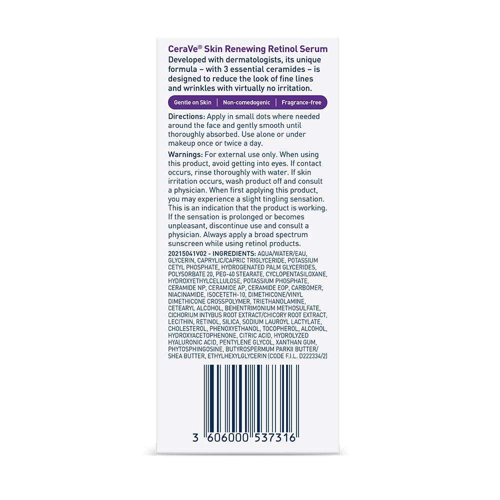 CeraVe Anti Aging Retinol Serum | Cream Serum for Smoothing Fine Lines and Skin Brightening | With Retinol, Hyaluronic Acid, Niacinamide, and Ceramides | 1 Ounce