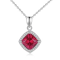 Rhombus Design Pendant Necklace Ruby/Red Corundum & Zirconia Gemstone Prong Setting Pendant