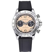 WHATSWATCH Sapphire Crystal Parnis 39mm White Dial Black Ceramic Bezel Chronograph Japanese Quartz Movement Men's Watch Rubber Strap