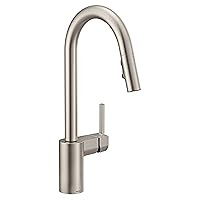 Moen Align Spot Resist Stainless One-Handle Modern Kitchen Pulldown Faucet with Retractable Reflex Docking System and Power Boost Spray Technology for a Faster Clean, 7565SRS