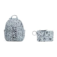 Vera Bradley Small Backpack, Perennials Gray-Recycled Cotton Women's Zip Id Case Wallet, Perennials Gray-Recycled Cotton, One Size