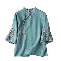 Chinese Tang Suit Shirt Cotton Linen Embroidery Blouse National Style Women Vintage Elegant Traditional Hanfu Tops