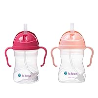 b.box Sippy Cup with Weighted Straw (2-pack). Drink from any Angle, Leak Proof, Easy Grip. BPA Free, Dishwasher Safe. For Babies 6m+ to Toddlers (raspberry + tutti fruitti, 8oz)