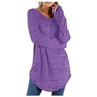 Plus Size 2023 Fall Basic Tunic Tops for Women Crewneck Long Sleeve Pullover Curved Hem Casual Loose Fit Shirts