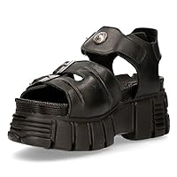 New Rock Boots M-BIOS101-C2 Men's Metallic Black 100% Leather Sandal Punk Rock with Buckle Fastening