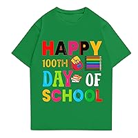 Happy 100 Days of School Shirt Women Teacher Gift Shirts Casual Lightweight Tee Tops 100 Days of School Costume