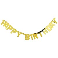 Shimmering Happy Birthday Gold Deluxe Plastic Jointed Banner - Eye-Catching Celebration Decor, Perfect Party Accessory, Pack Of 1