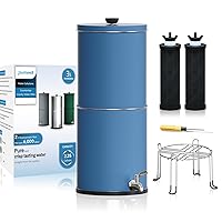 Purewell 3-Stage 0.01μm Ultra-Filtration Gravity Water Filter System, NSF/ANSI 42&372 Certification, 304 Stainless Steel Countertop System with 2 Filters and Stand, Reduce 99% Chlorine, 2.25G, PW-OB
