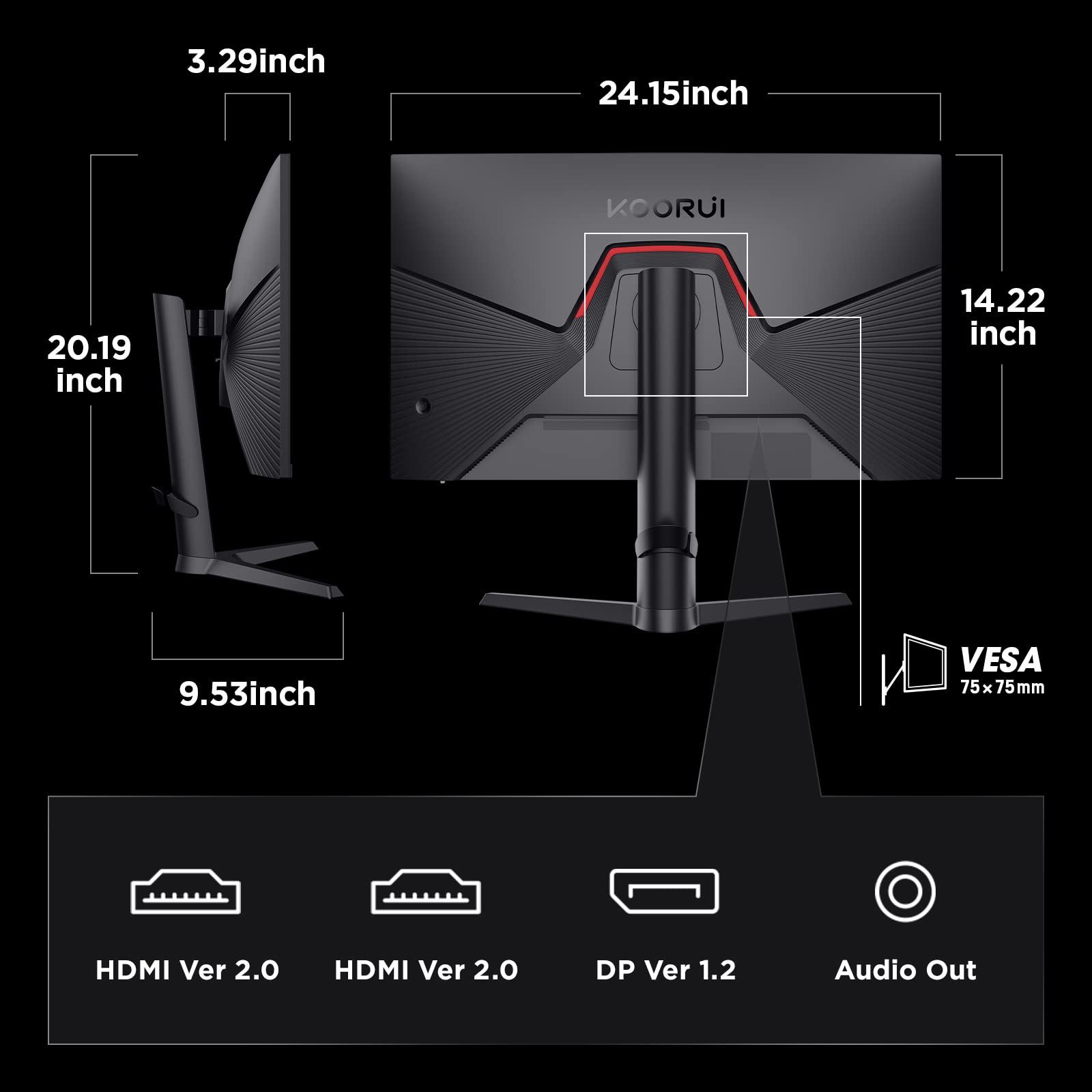 KOORUI 27 Inch Gaming Monitor, QHD(2560 * 1440) Vertical Rotating Computer Monitors, 144Hz/170Hz, IPS, 1ms, HDR 400, Adpitive Sync, 2X HDMI & DisplayPort 2K Monitor, Height Adjustable