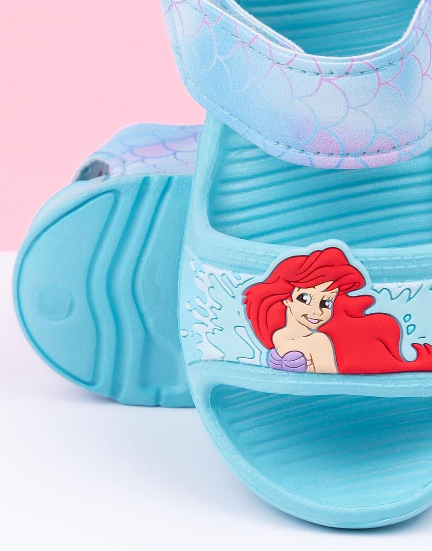 Disney The Little Mermaid Ariel Sandals Girls Toddlers | Kids Blue Sliders with Supportive Strap | Summer Shoes