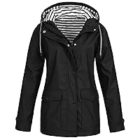 Womens Winter Coats Solid Rain Jacket Outdoor Plus Waterproof Hooded Raincoat Windproof