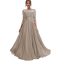 Lace Mother of The Bride Dresses for Wedding Half Sleeve Formal Dress Chiffon Evening Party Gown