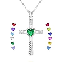 SOULMEET Real 10k 14k 18k Gold Birthstone Cross Necklace with Laser Diamond Cut, Glittering 1/2 Carat Gemstone Heart Birthstone Cross Pendant Necklaces for Women Wife Girlfriend Her Mothers Day