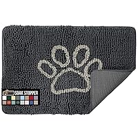 Soak Stopper Washable Chenille Welcome Doormat, Muddy Paws, Dog Bed Mats, Rubber Backing, Absorbent Quick Dry Microfiber, Inside Front Door Mat, 24x17 Charcoal