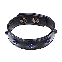 NOVICA Handmade Men's Lapis Lazuli Beaded Wristband Bracelet Leather Thailand Birthstone Gemstone [8.5 in min L x 9.25 in max L x 0.7 in W] 'Powerful Mind'