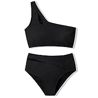 Girls Swimsuit 2 Piece One Shoulder Cutout Girls Bikini Top High Waisted Bottom Bathing Suits for Teen Girls